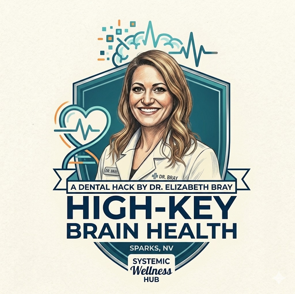 Dr. Elizabeth Bray at Wildcreek Dental in Sparks NV demonstrating the Heart-Mouth-Brain biological highway and DNA salivary testing for stroke prevention.